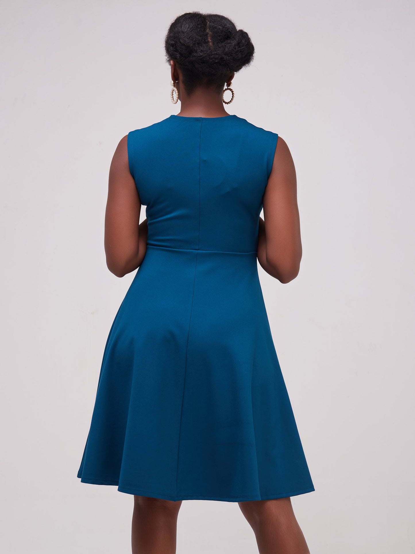 Vivo Basic Sleeveless Ponte Circular Dress -  Teal