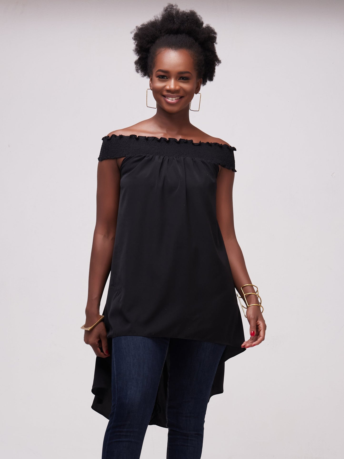 Vivo Alek Off Shoulder High-Low Top - Black