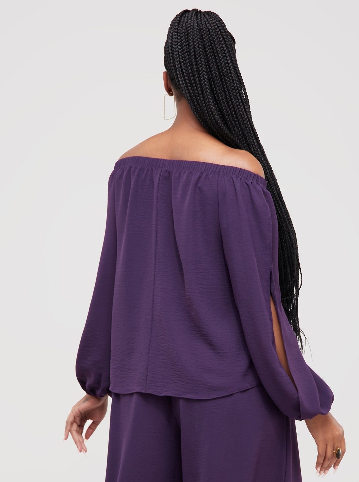 Vivo Dayo Off Shoulder Split Sleeve Short Top - Purple