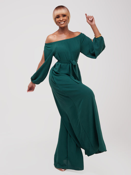 Vivo Dayo Off Shoulder Split Sleeve Jumpsuit - Dark Green