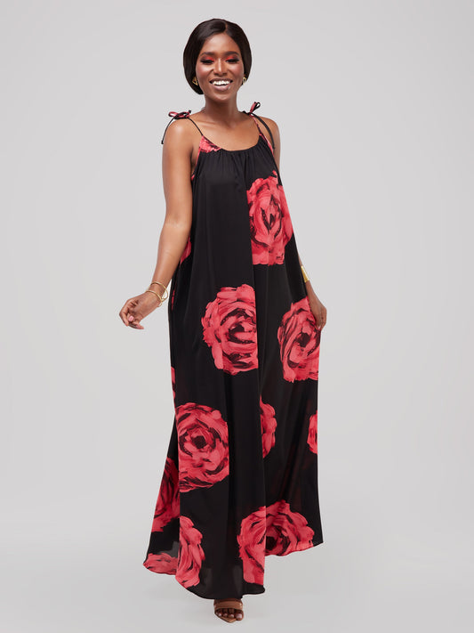 Safari Maisha Strappy Maxi Cover-Up Dress - Red / Black Print