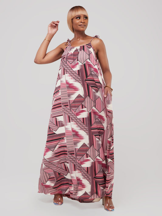 Safari Maisha Strappy Maxi Cover-Up Dress - Pink Geometric Print