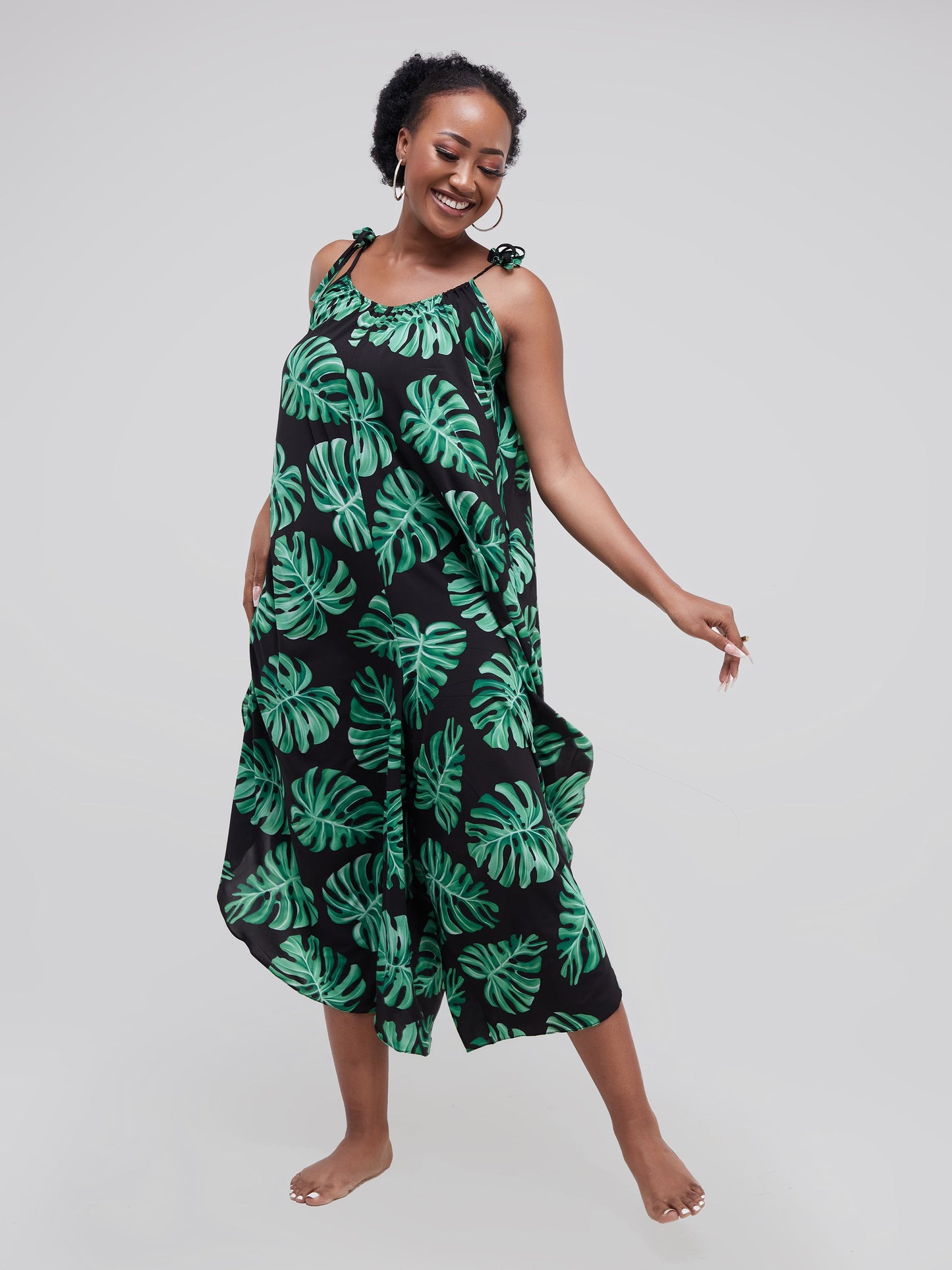 Safari Maisha Strappy Cullote Jumpsuit Coverup - Green Leaf Print