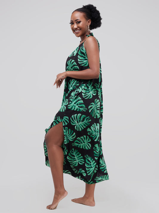 Safari Maisha Strappy Cullote Jumpsuit Coverup - Green Leaf Print