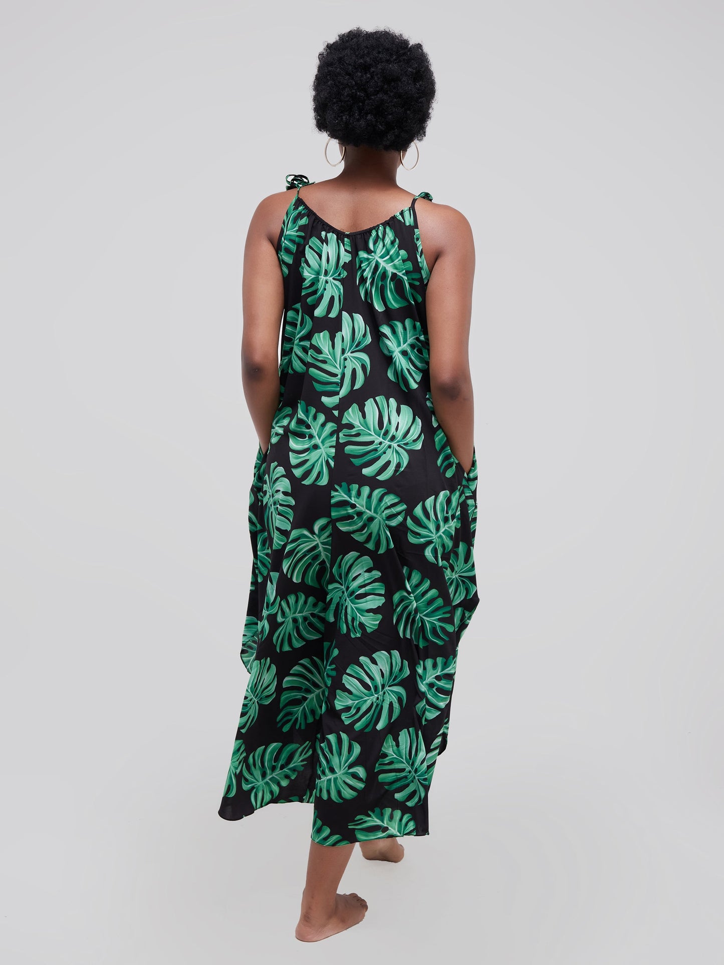 Safari Maisha Strappy Cullote Jumpsuit Coverup - Green Leaf Print
