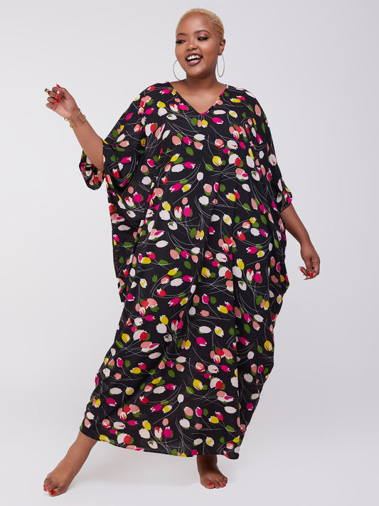 Safari Maisha Dolman Maxi Kaftan - Pink / Yellow Print