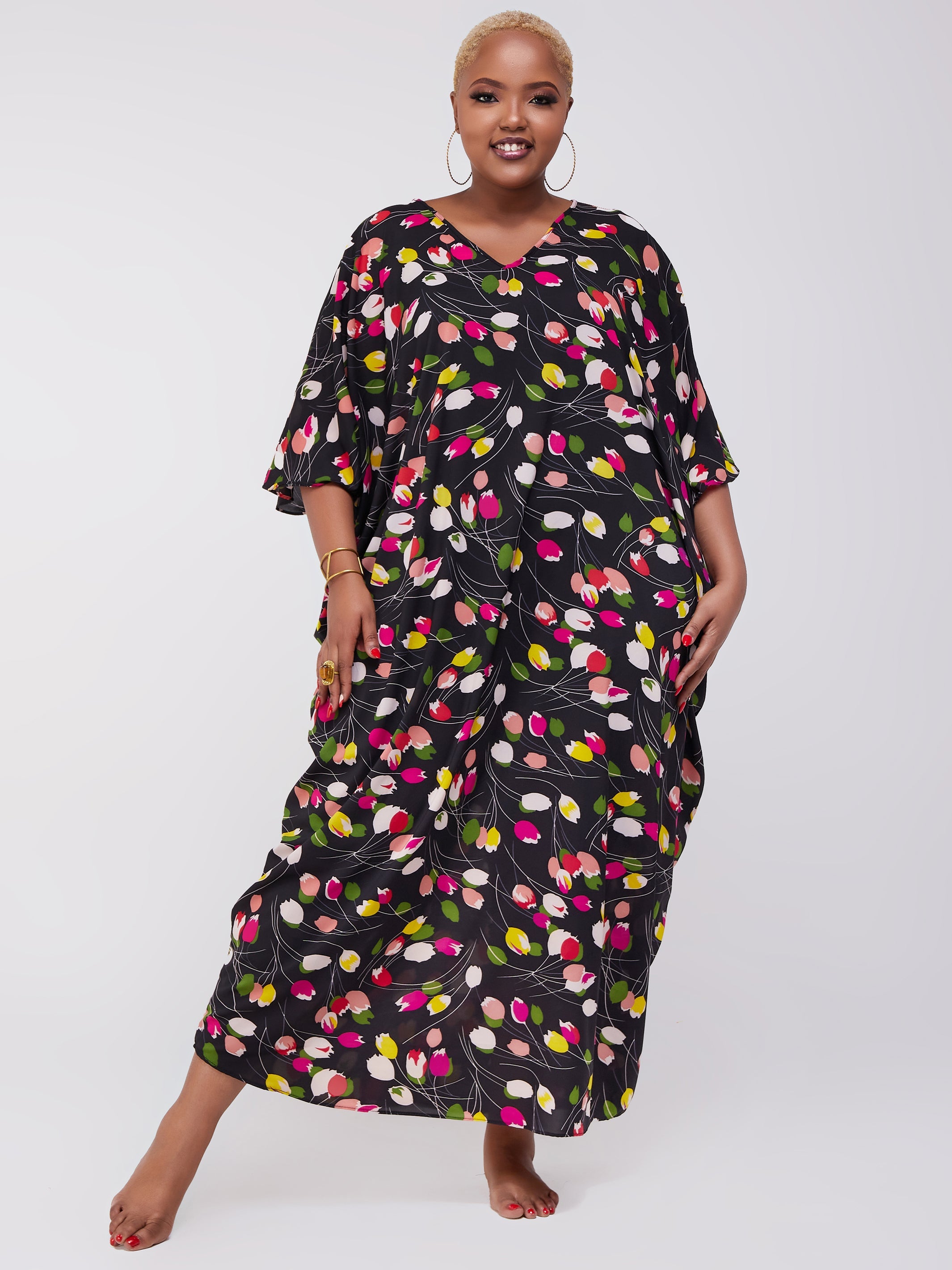 Safari Maisha Dolman Maxi Kaftan - Pink / Yellow Print
