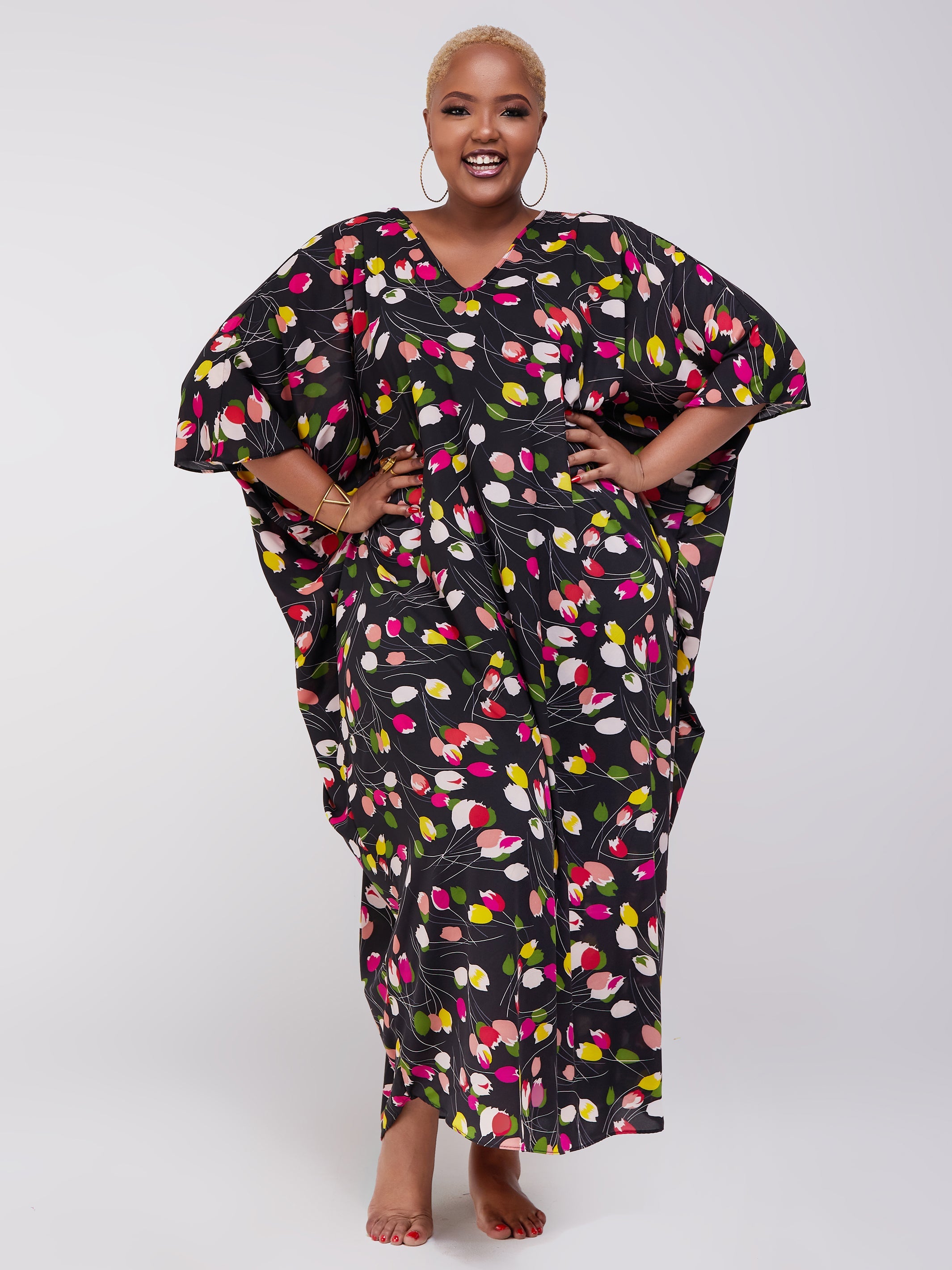 Safari Maisha Dolman Maxi Kaftan - Pink / Yellow Print