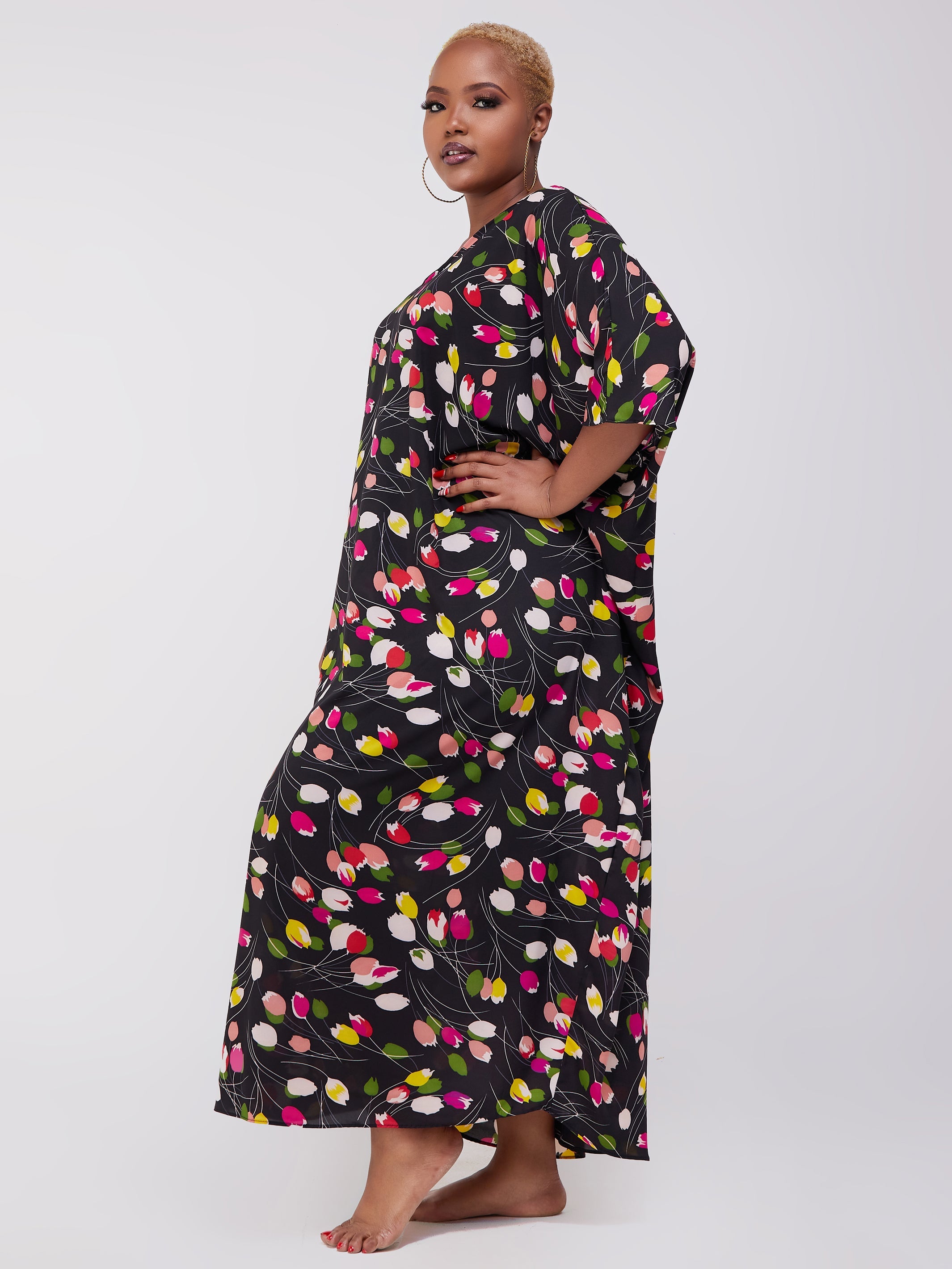 Safari Maisha Dolman Maxi Kaftan - Pink / Yellow Print