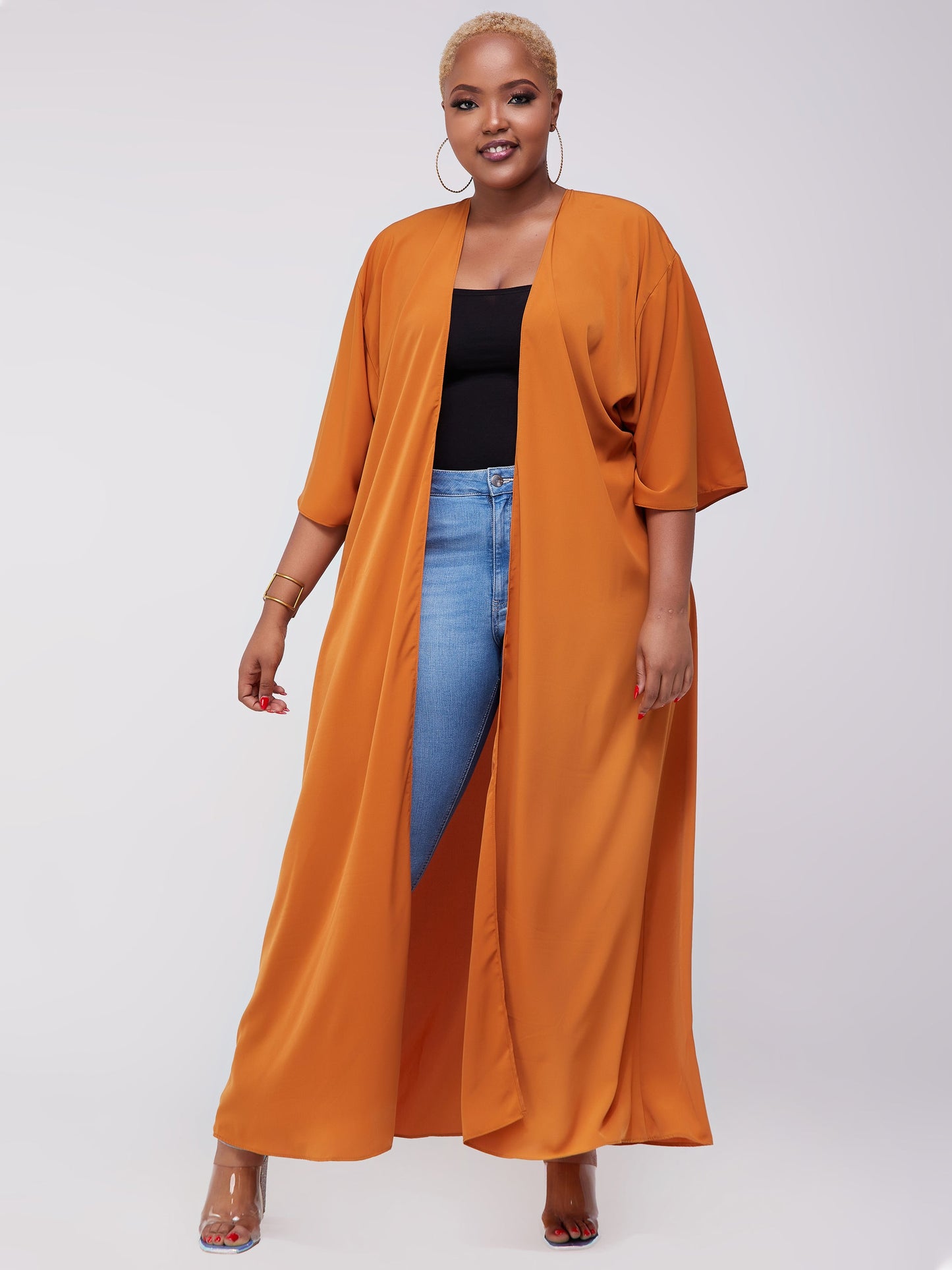 Vivo Alek 3/4 Sleeve A-Line Maxi Kimono - Rust