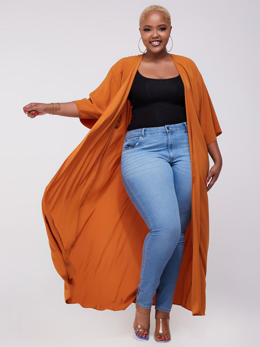 Vivo Alek 3/4 Sleeve A-Line Maxi Kimono - Rust