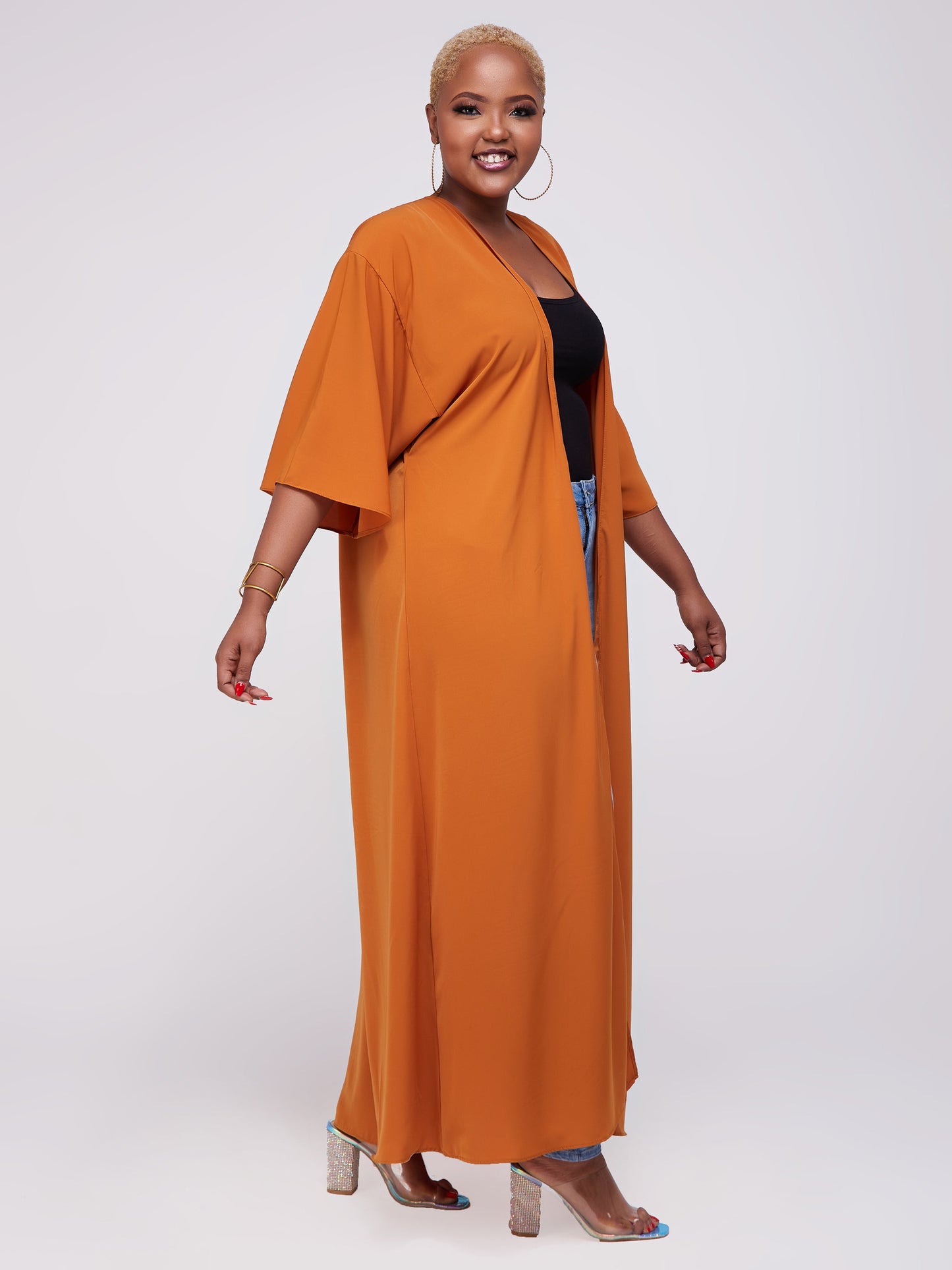 Vivo Alek 3/4 Sleeve A-Line Maxi Kimono - Rust