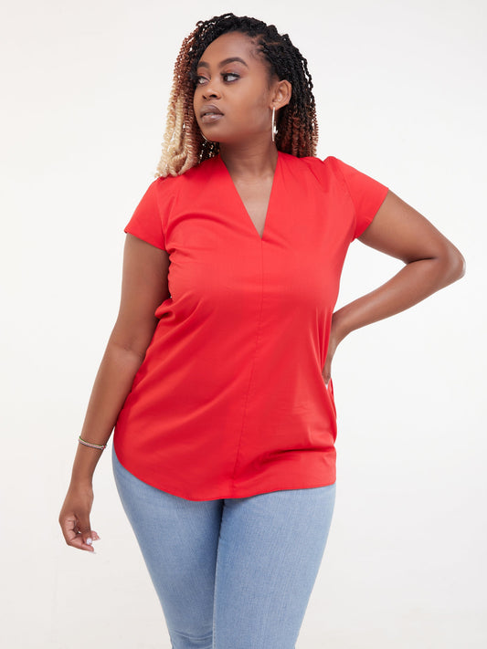 Safari Huru Cap Sleeved Top - Red
