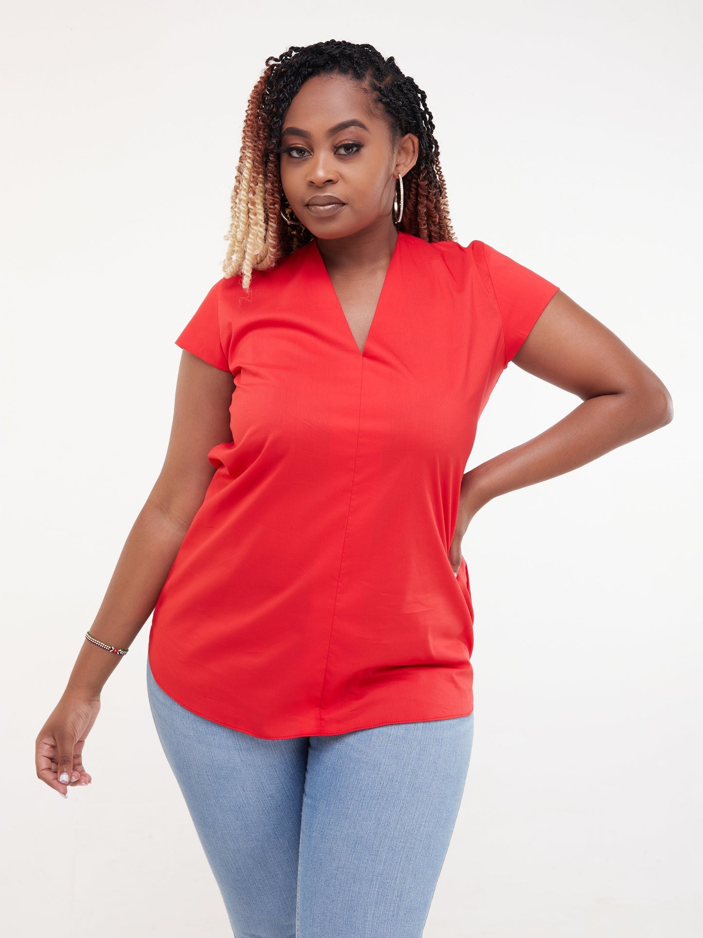 Safari Huru Cap Sleeved Top - Red
