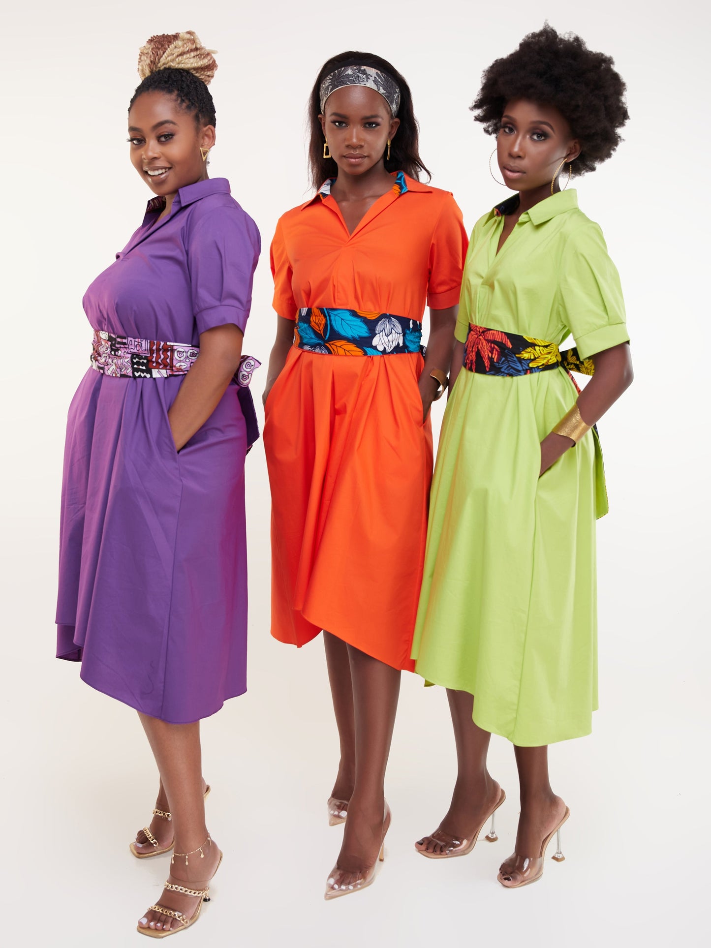 Safari Huru Short Sleeved Midi A-Line Dress - Lime Green