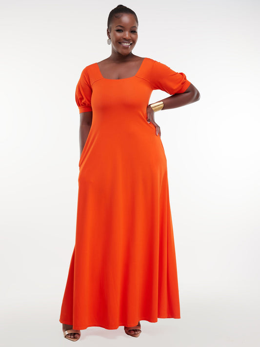 Vivo Ada Puff Sleeve Maxi Dress - Orange