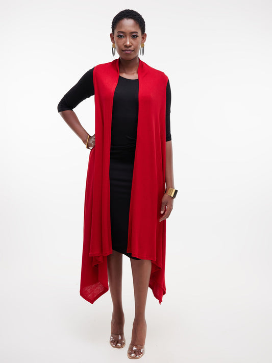Vivo Basic Sleeveless Cascade Sweater - Red