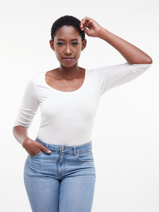 Vivo Basic 3/4 Sleeved Bodysuit - White