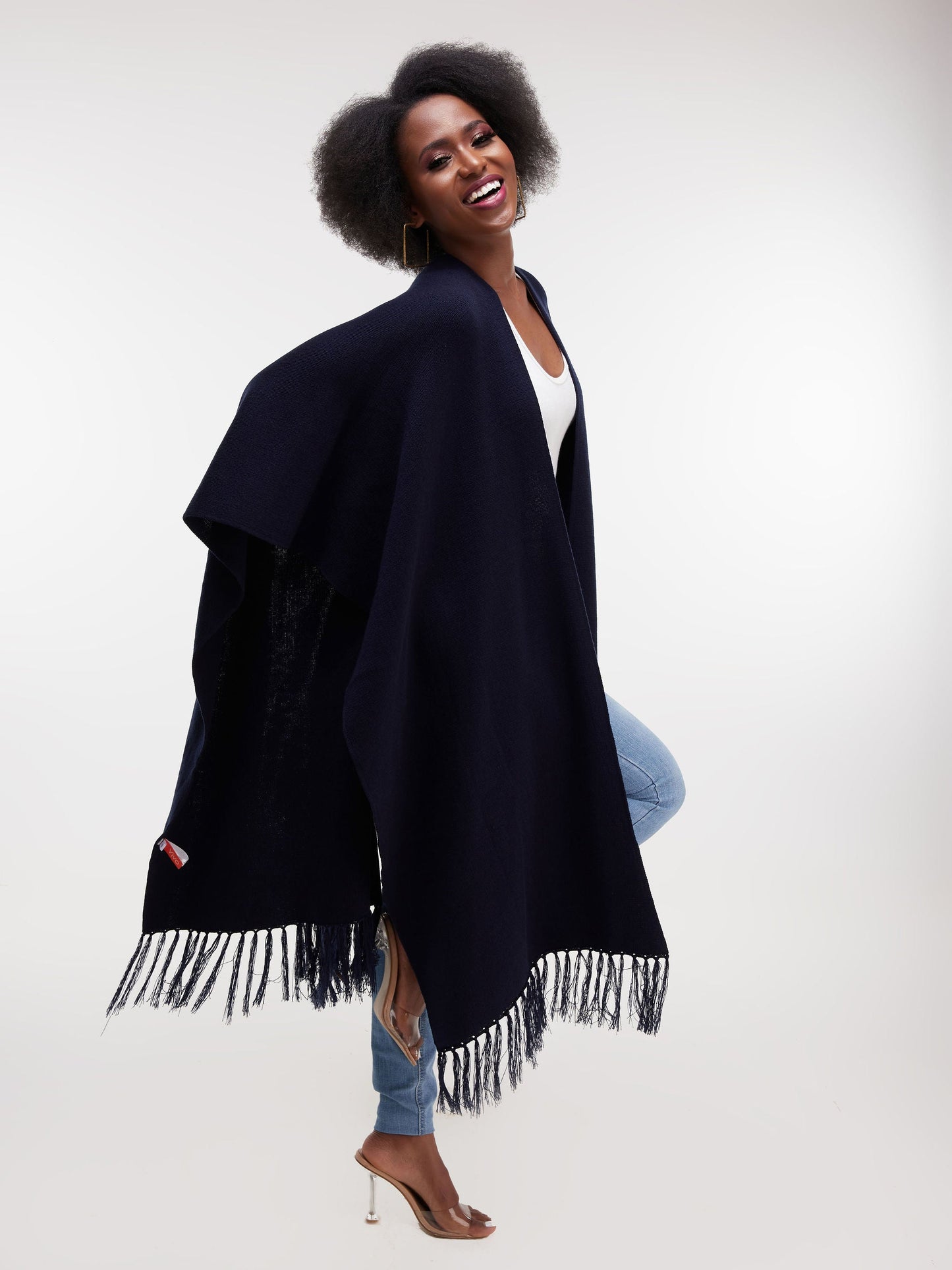 Vivo Basic Double Layered Wrap Poncho - Navy Blue