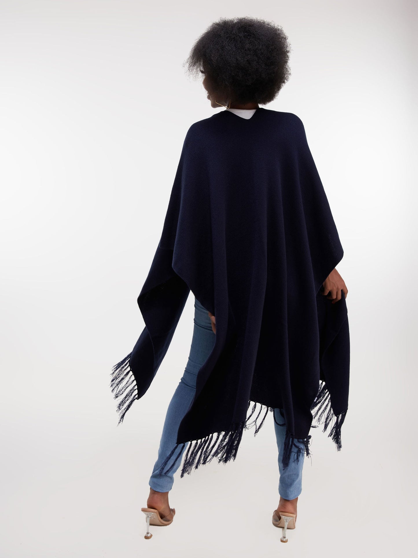 Vivo Basic Double Layered Wrap Poncho - Navy Blue