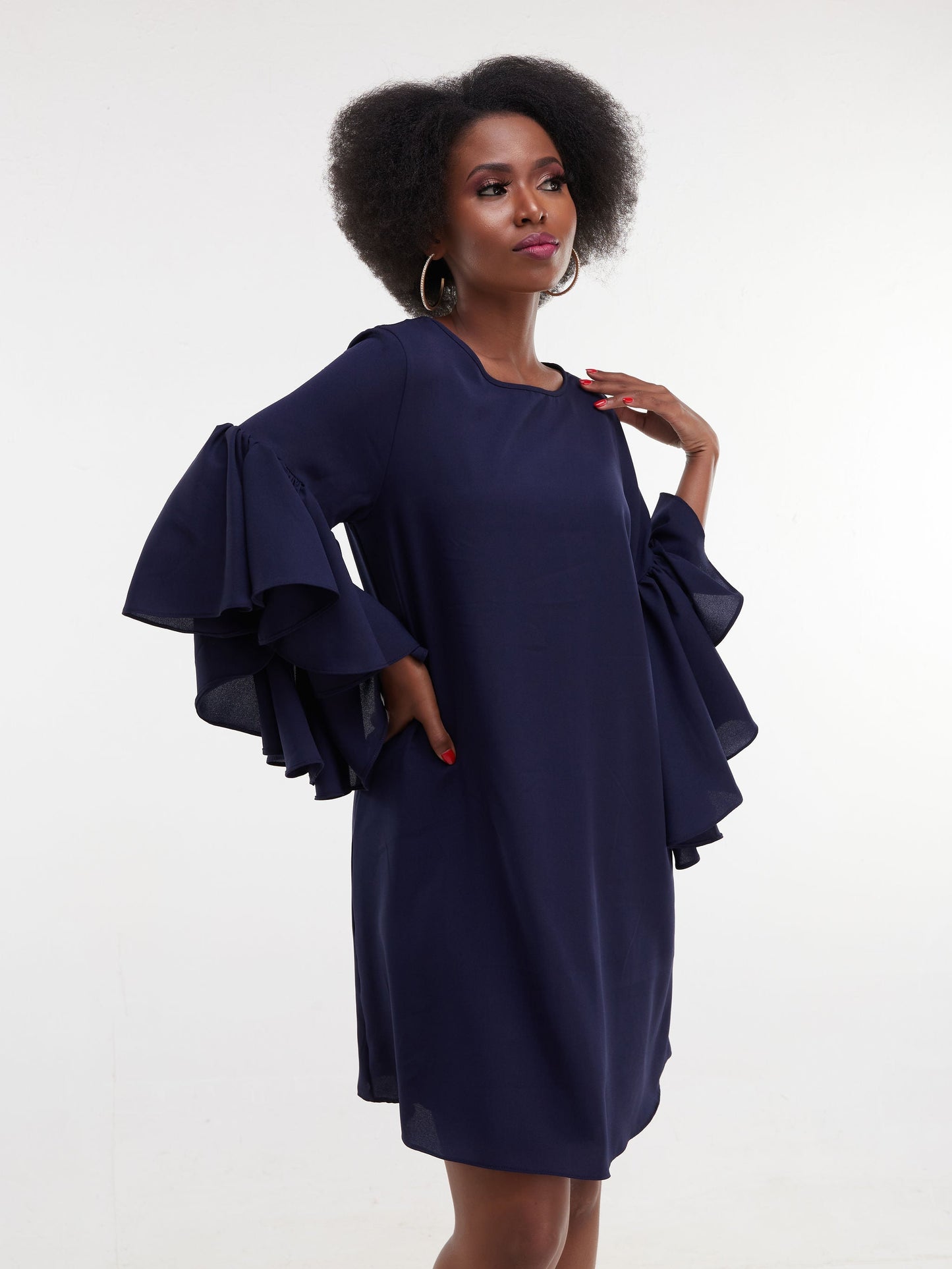 Vivo Thando Tent Flounce Sleeve Knee Length Dress - Navy Blue