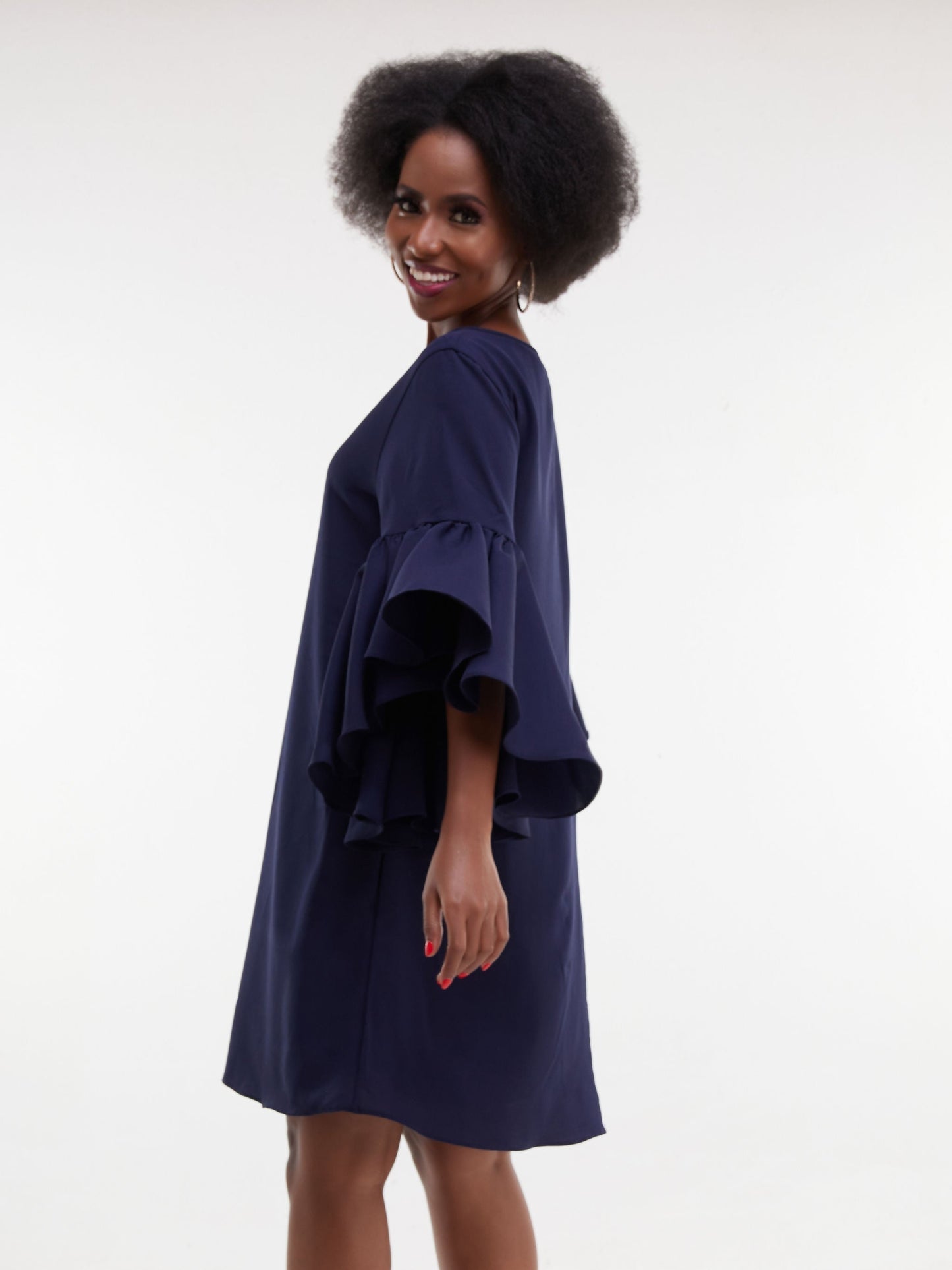 Vivo Thando Tent Flounce Sleeve Knee Length Dress - Navy Blue