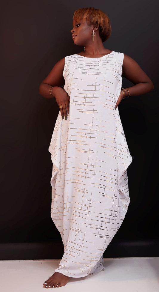 Vivo Hera Side Cowl Dress - White Print