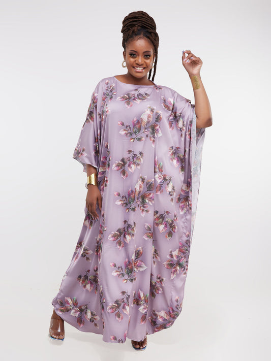 Vivo Thando Wide Kaftan Maxi Dress - Purple Leaf Print
