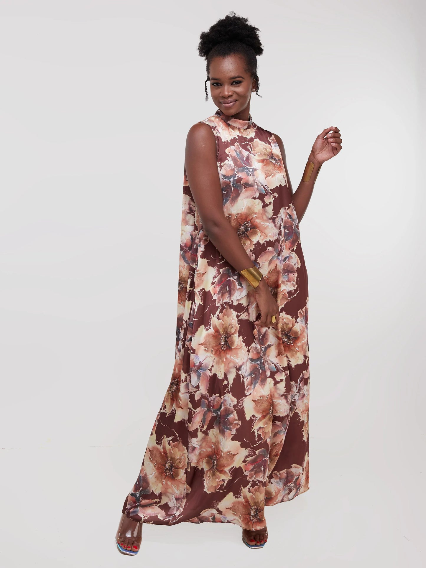 Vivo Thando Mock Neck Maxi Dress - Floral Brown