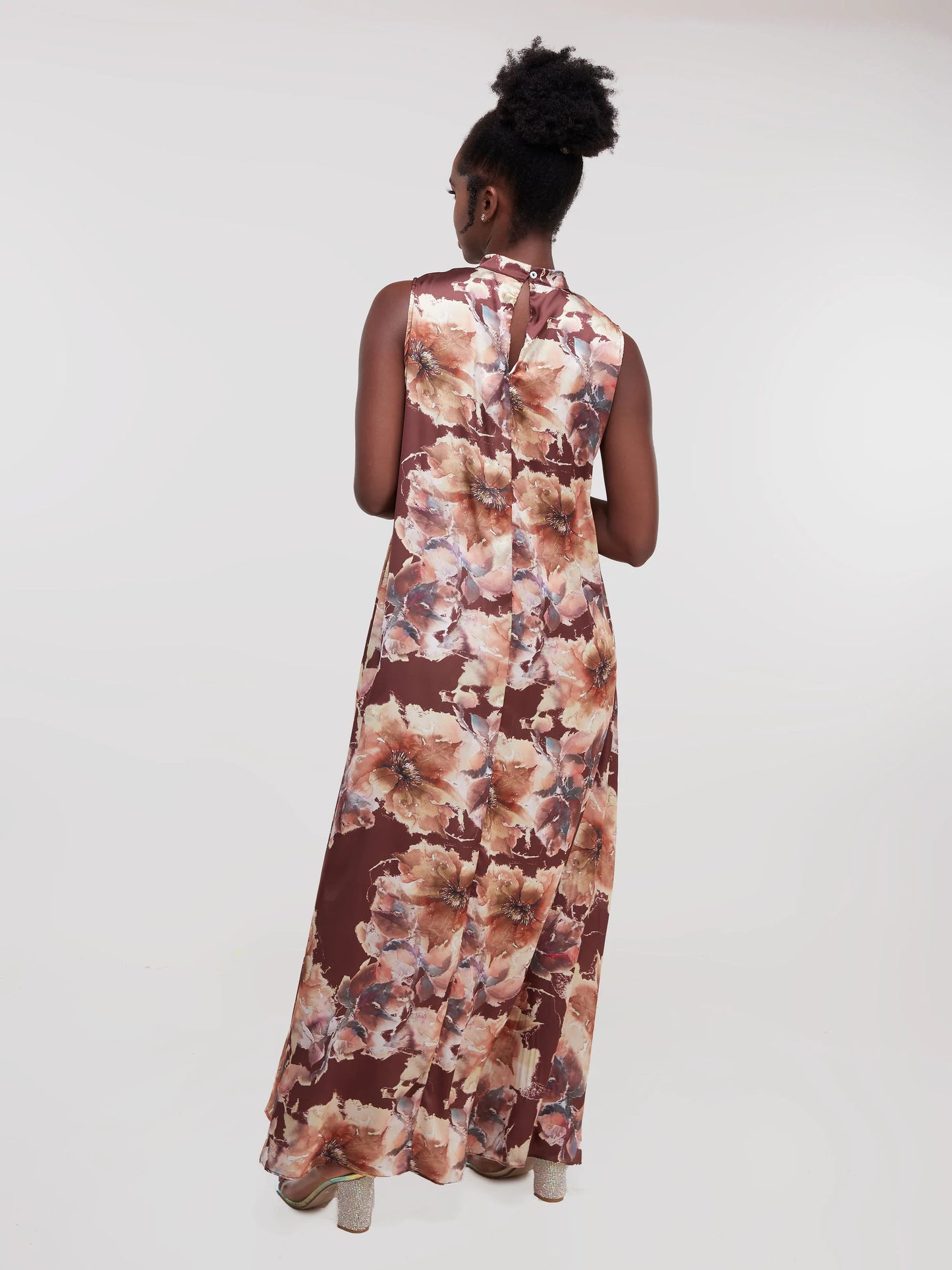 Vivo Thando Mock Neck Maxi Dress - Floral Brown