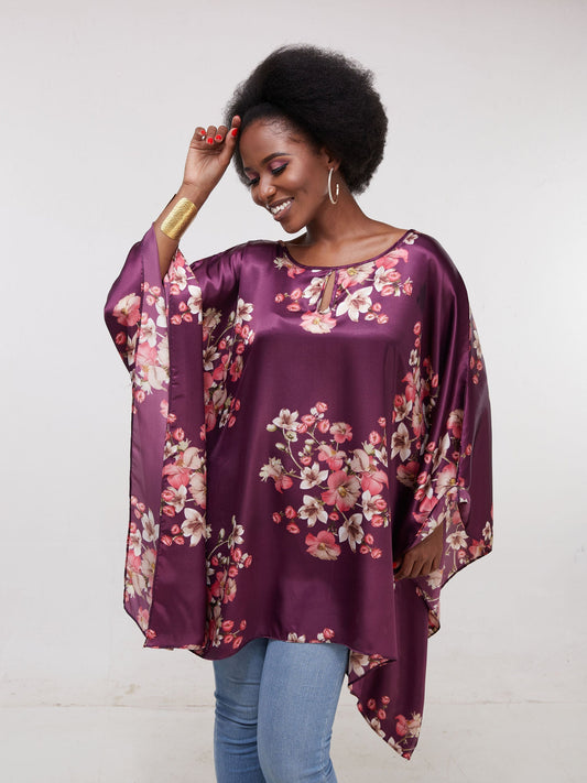 Vivo Sierra Tunic Kaftan Top - Purple Floral Print