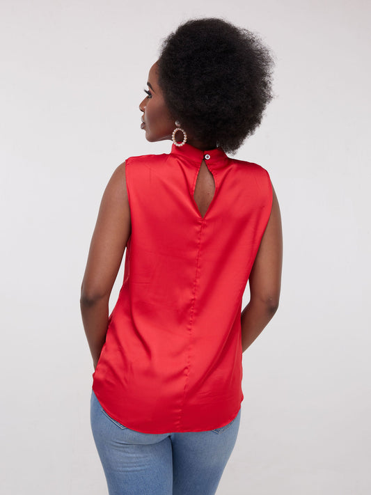Vivo Thando Mock Neck Sleeveless Top -  Red