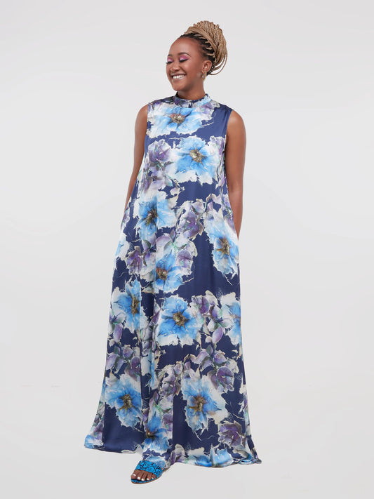 Vivo Thando Mock Neck Maxi Dress - Floral Blue