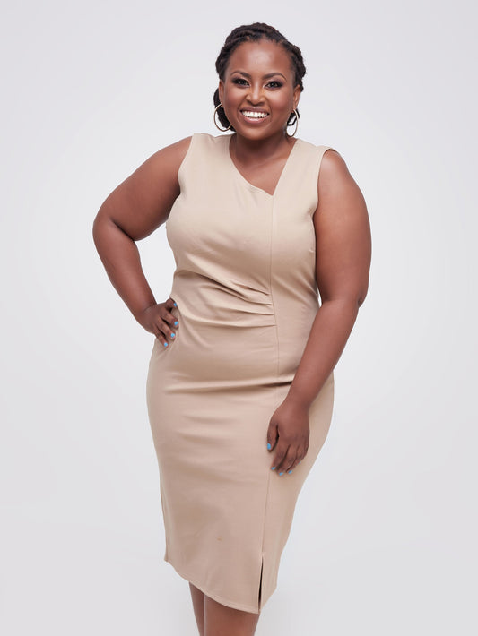 Vivo Faraji Asymetrical Neck Sheath Dress - Dark Taupe