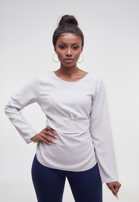 Vivo Faraji Long Sleeved Pleated Top - Grey