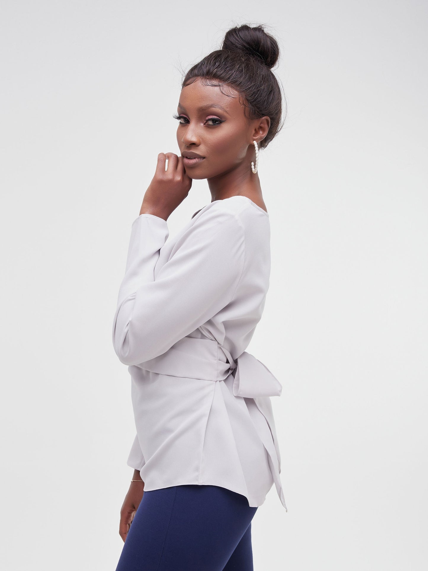 Vivo Faraji Long Sleeved Pleated Top - Grey