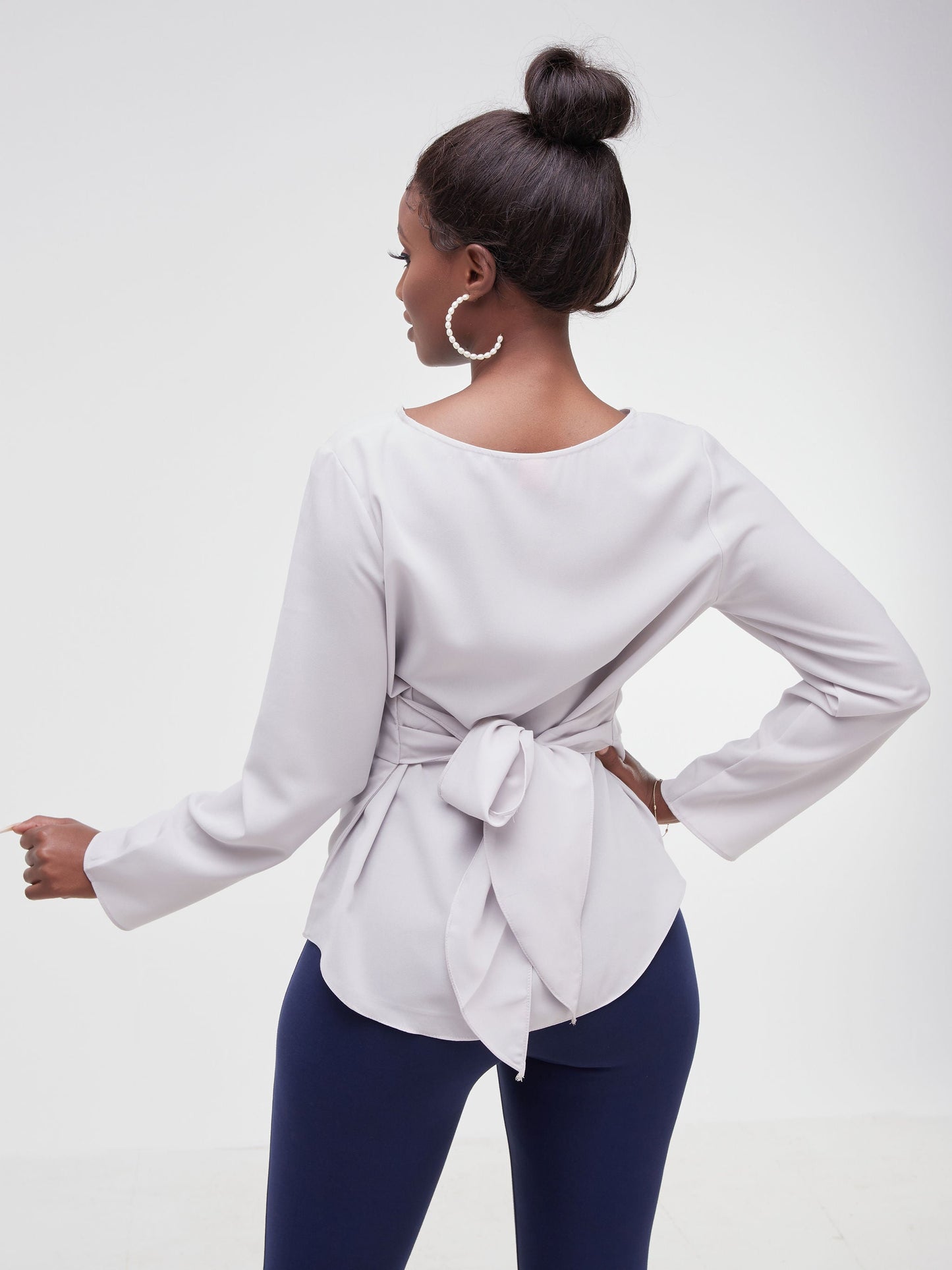 Vivo Faraji Long Sleeved Pleated Top - Grey