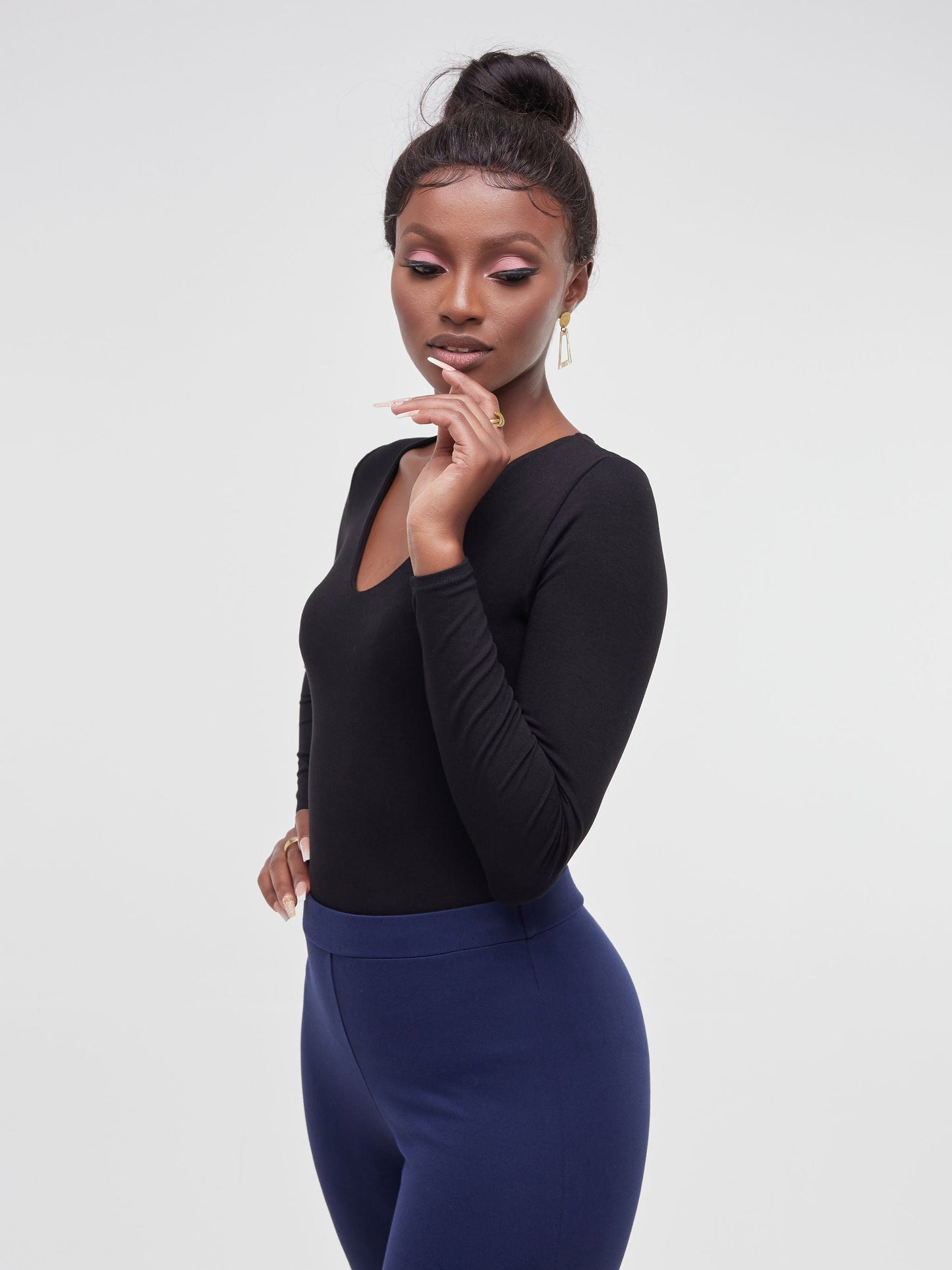Vivo Basic Double Layered Long Sleeved Bodysuit - Black
