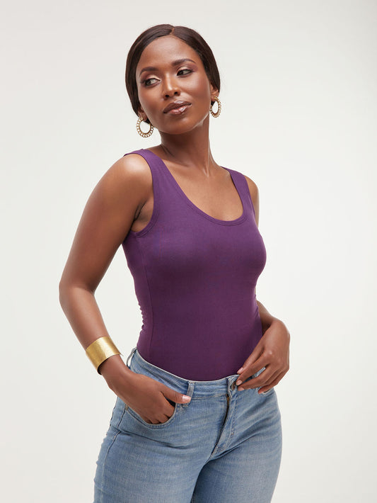 Zoya Basic Sleeveless Bodysuit - Eggplant