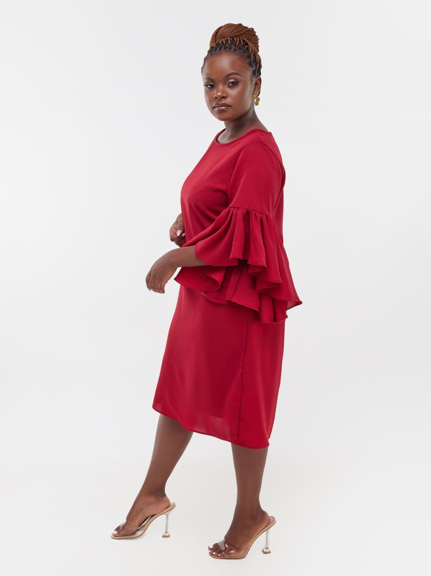 Vivo Thando Flounce Sleeve Shift Dress - Maroon