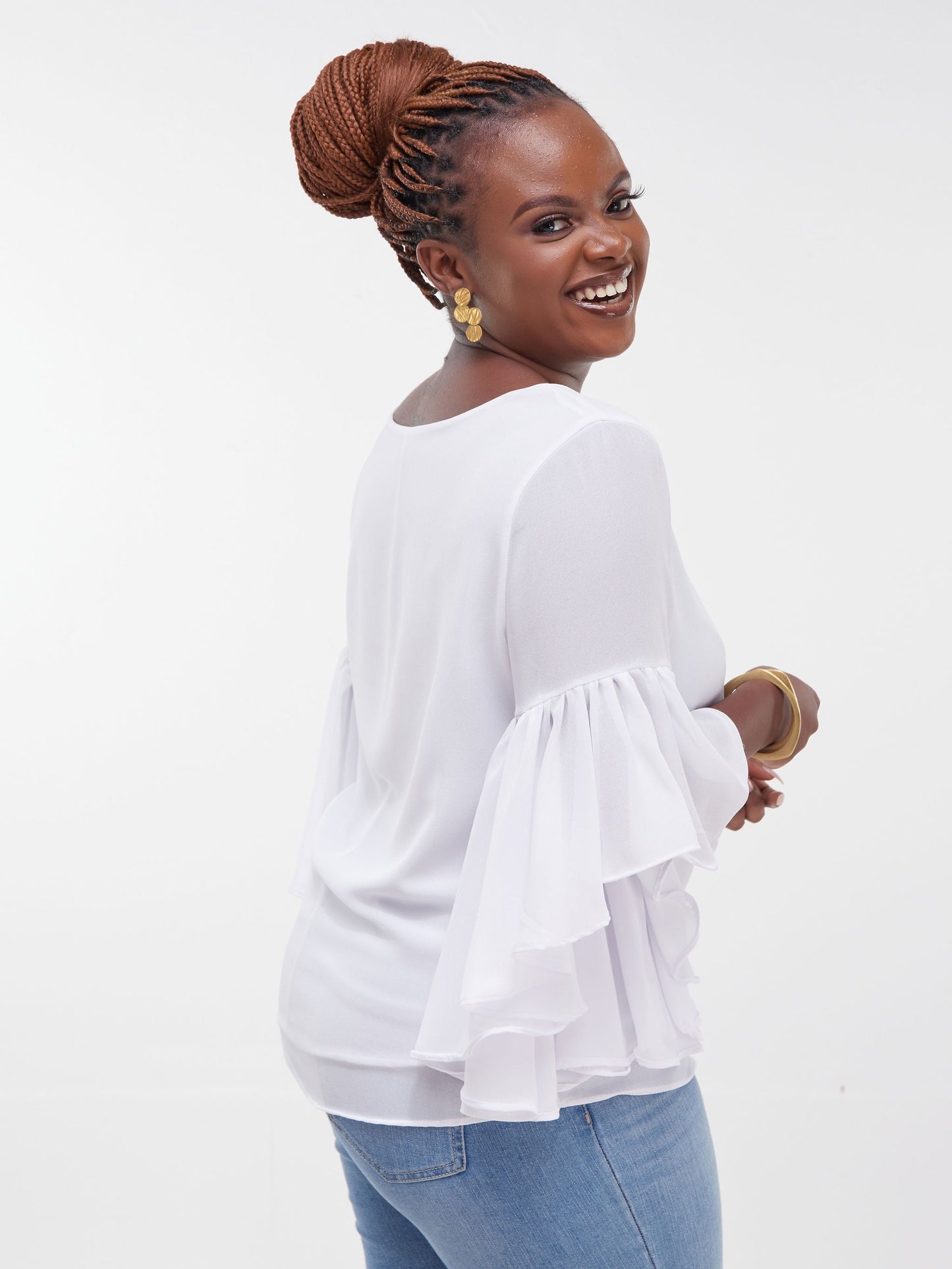 Vivo Thando 3/4 Flounce Sleeve Top - White