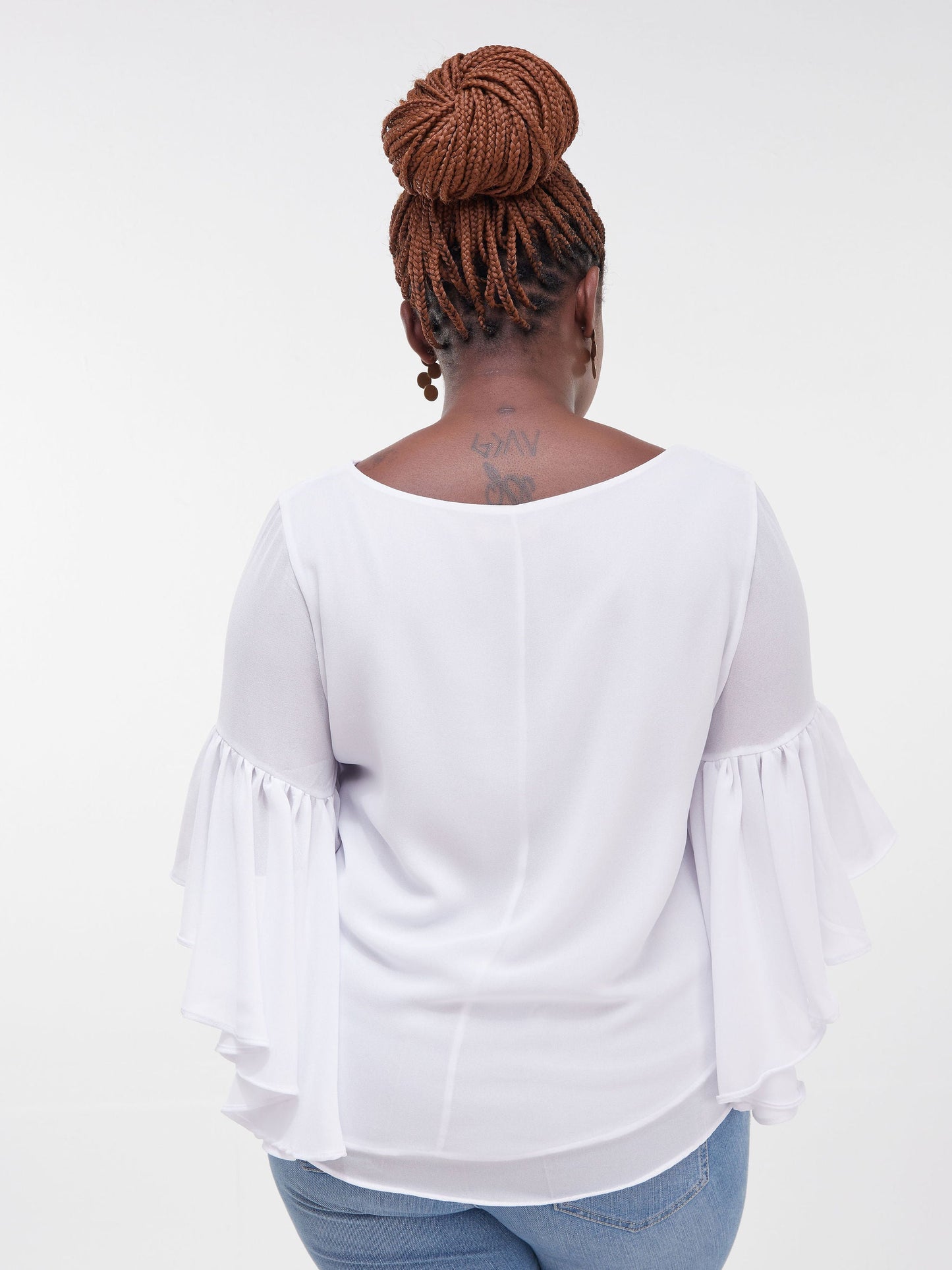 Vivo Thando 3/4 Flounce Sleeve Top - White
