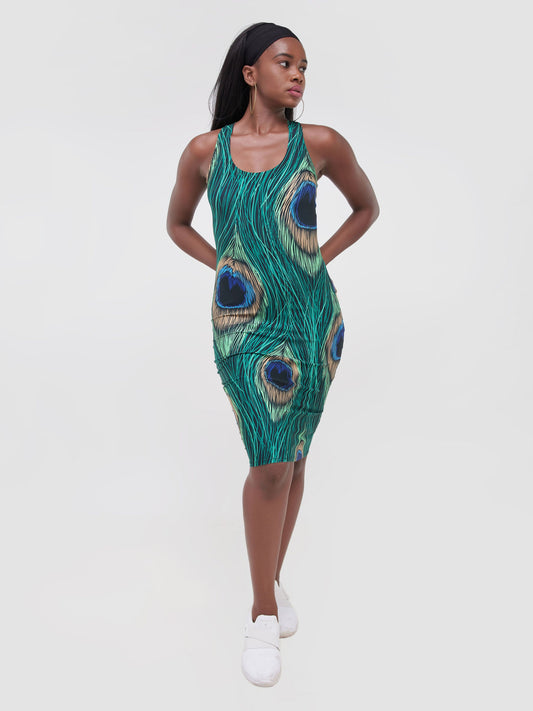 Zoya Athleisure Racer-Back Bodycon - Peacock Print