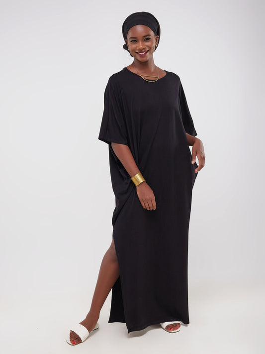 Vivo Ruwa Side Slit Dolman Maxi Dress - Black