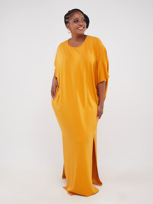 Vivo Ruwa Side Slit Dolman Maxi Dress - Mustard