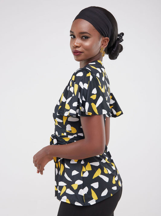 Vivo Ruwa Wrap Top - Black / Yellow Print