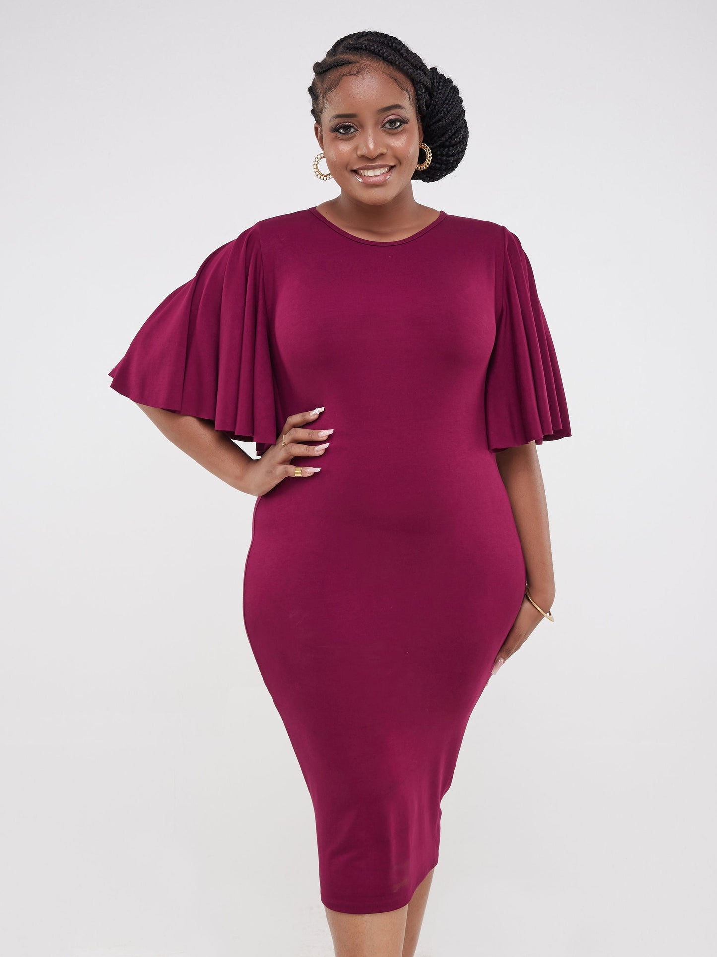 Vivo Ruwa Flounce Sleeve Bodycon Dress - Burgundy