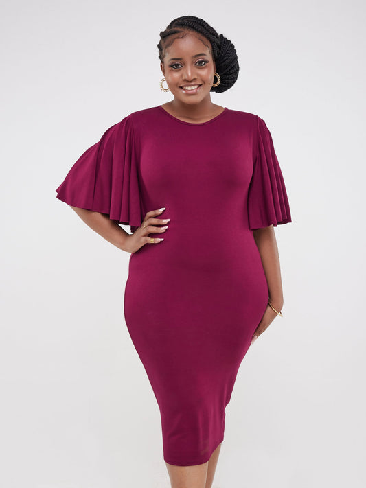 Vivo Ruwa Flounce Sleeve Bodycon Dress - Burgundy