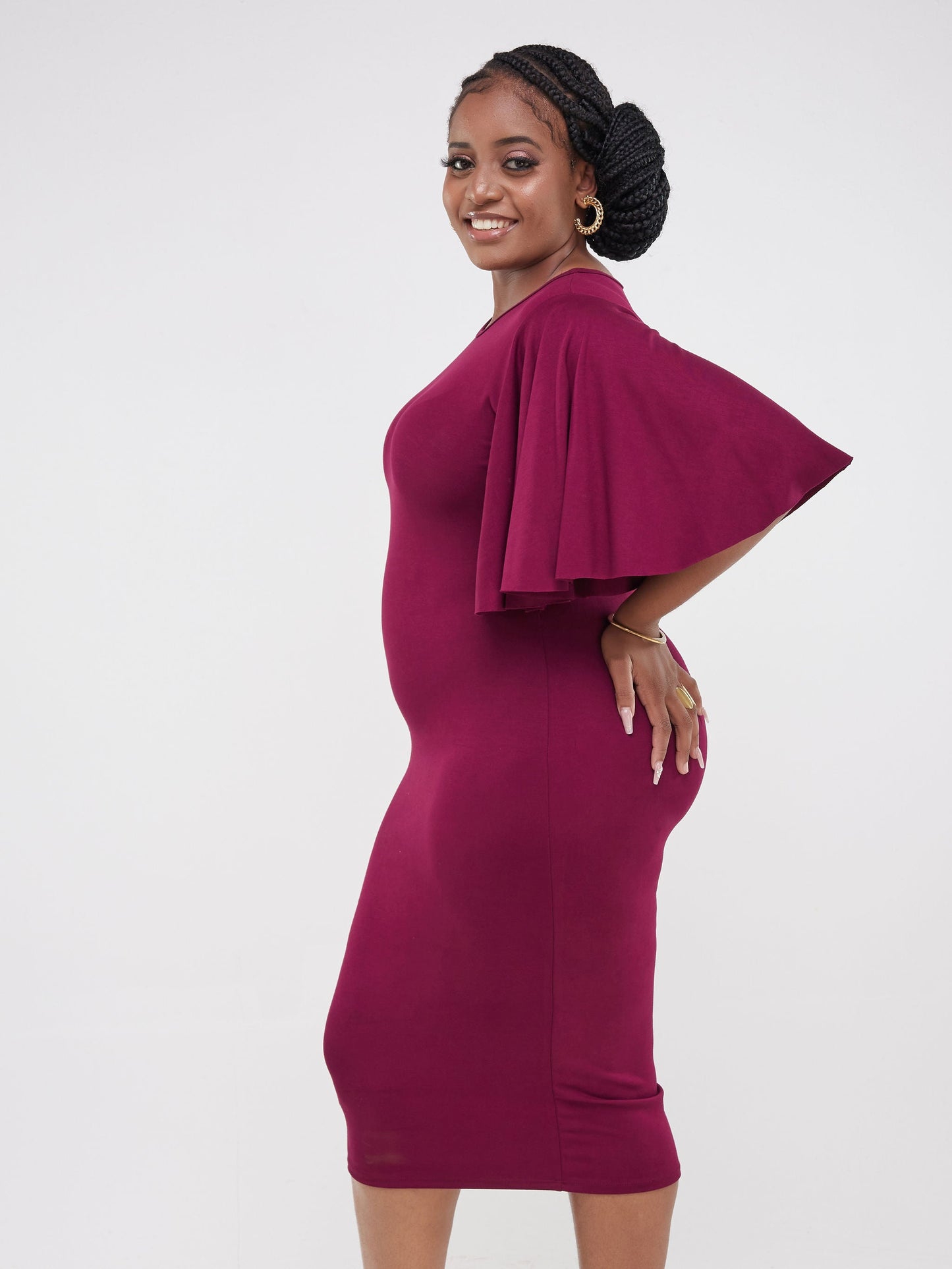 Vivo Ruwa Flounce Sleeve Bodycon Dress - Burgundy