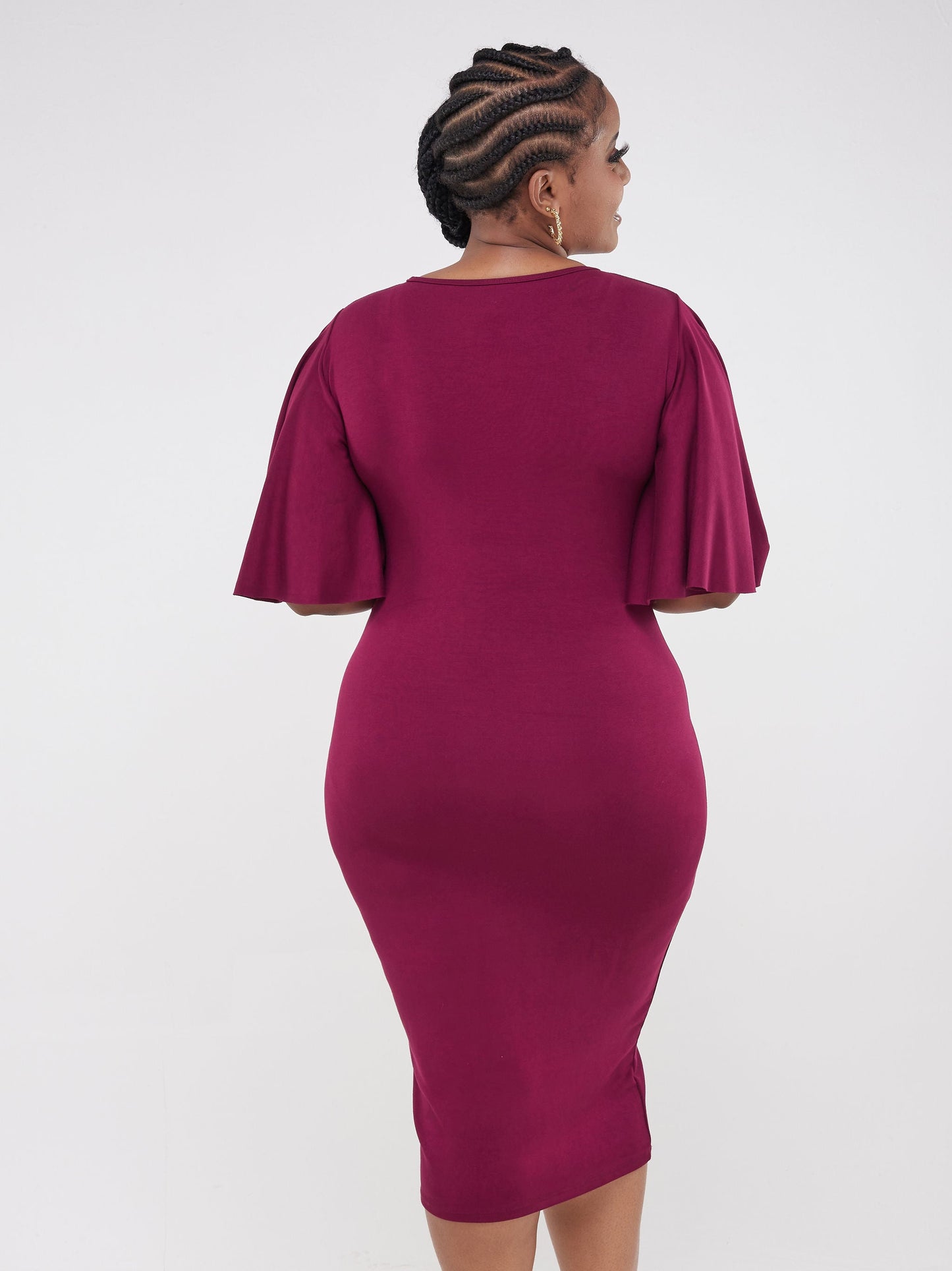 Vivo Ruwa Flounce Sleeve Bodycon Dress - Burgundy